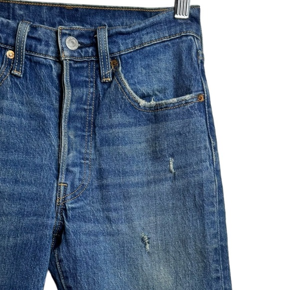 Levi's 501S High Rise Straight Leg Blue Cut Off Raw Hem Red Tab Denim Jeans 24 - Picture 7 of 16